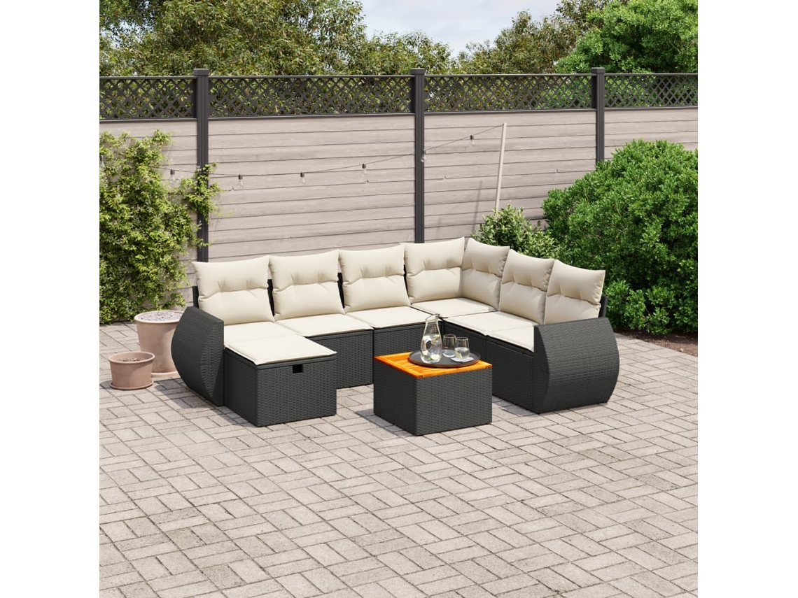 Conjunto de sofá de jardín de 8 piezas con cojines en mimbre sintético negro de DKD Home Decor