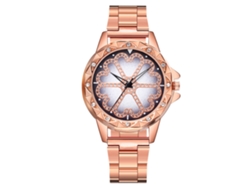 Reloj De Pulsera De Aleación Para Mujer Con Diamantes De Imitación, Esfera Redonda, Movimiento De Cuarzo Analógico, Oro Rosa.