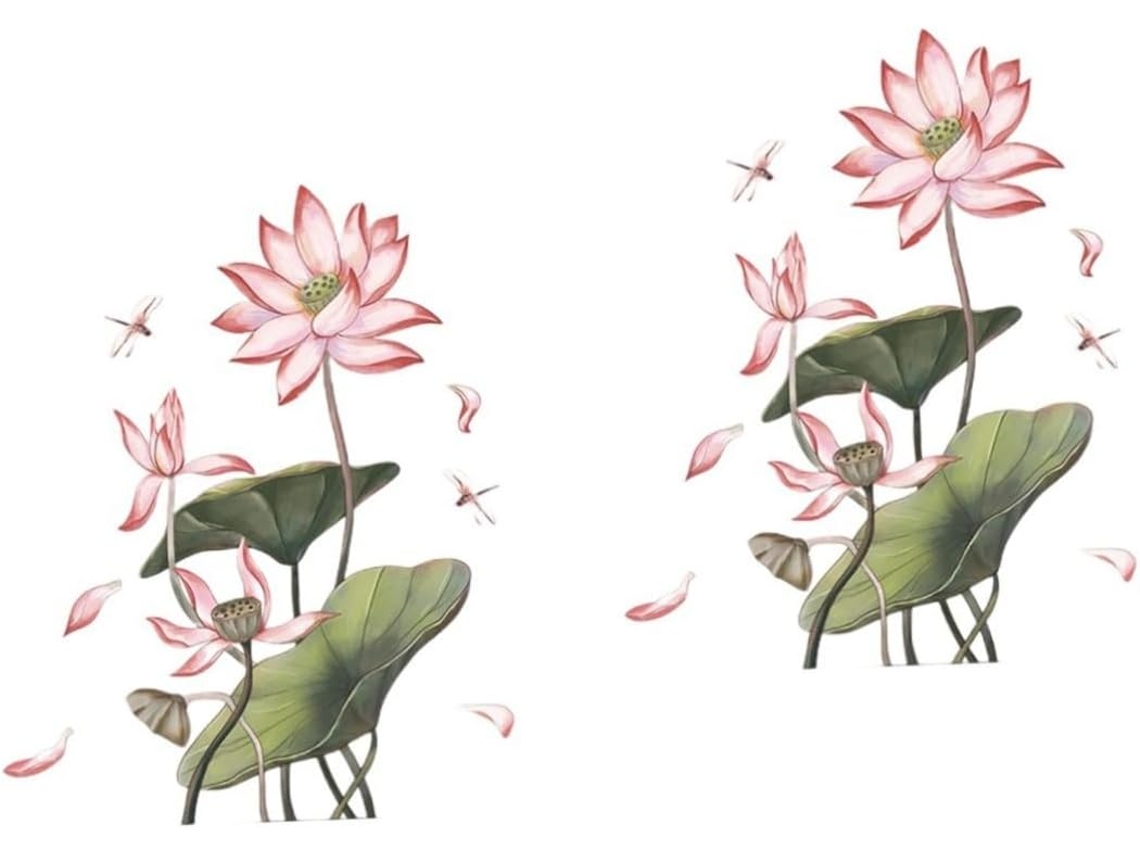 2 Láminas De Pegatinas De Pared Con Diseño De Flor De Loto, Decoración De Paredes, Murales