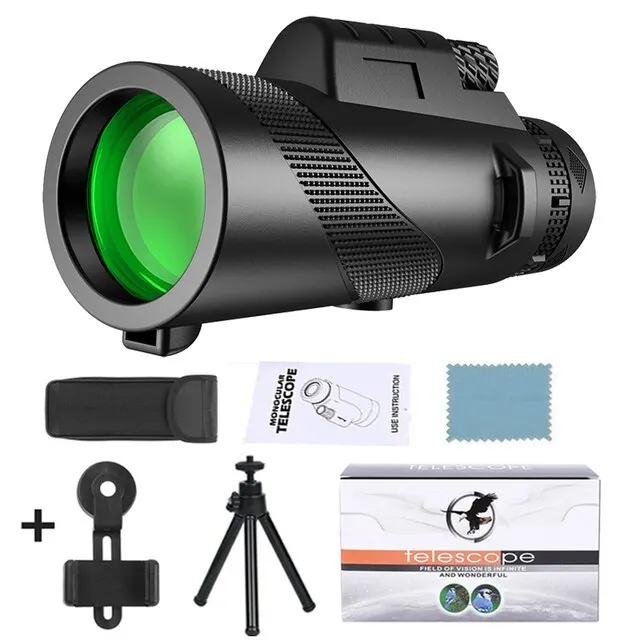 Monocular de alta potencia 80x100 con trípode, clip para teléfono móvil, caza, camping, modelo 3