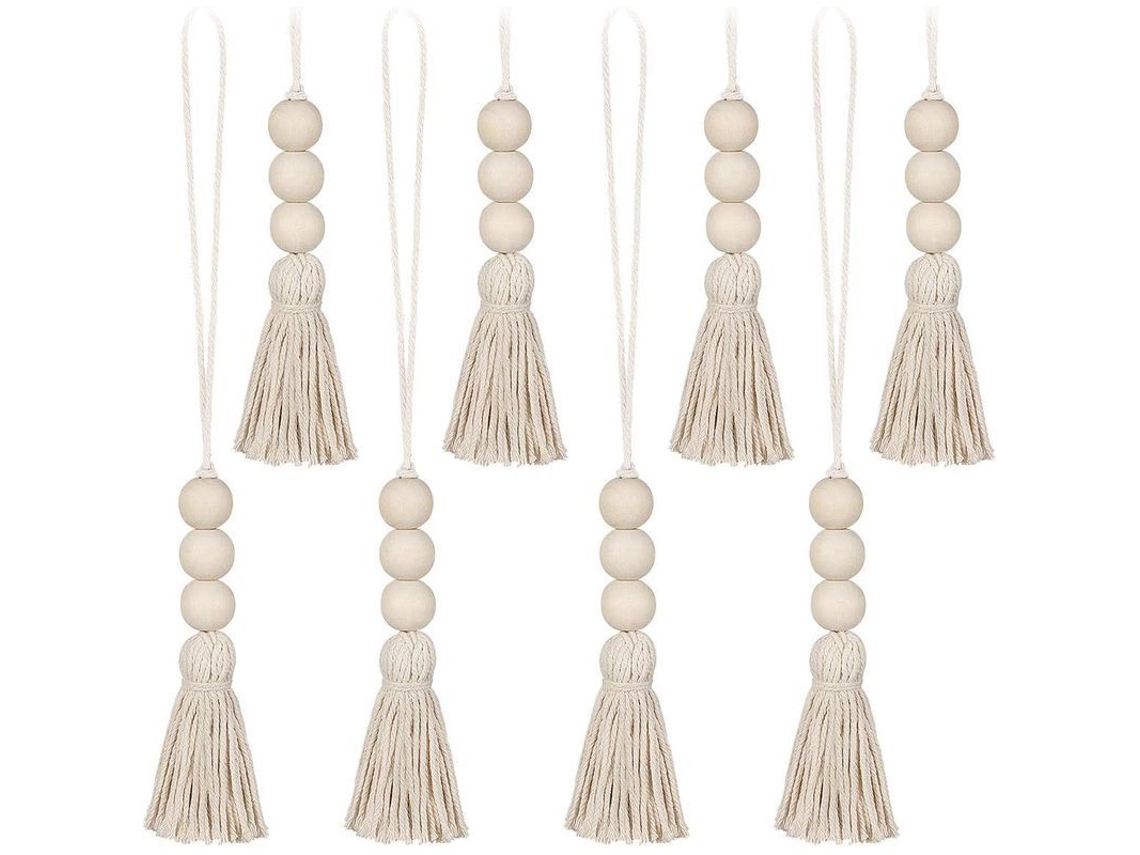 Guirnalda De Cuentas De Madera, Borlas Rústicas, Decoración Campestre Para El Hogar, Regalo De Navidad Y Cumpleaños.