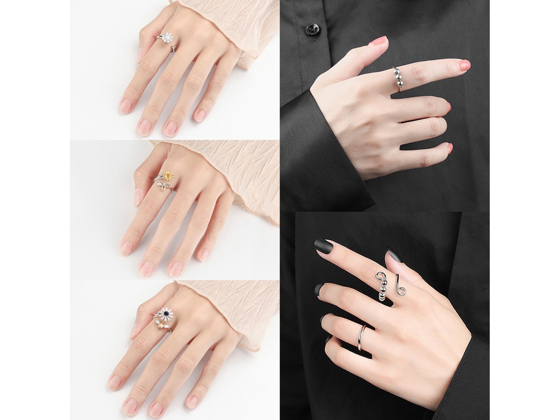 5 Anillos Giratorios Ajustables Para Mujer, Para Aliviar El Estrés Y Para Meditación.