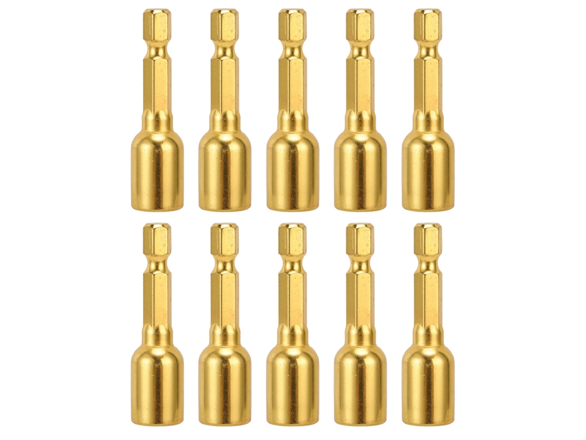 Juego De 10 Brocas Hexagonales Magnéticas De Impacto M8x48mm De 1/4 De Pulgada De Acero Cromo-vanadio Dorado