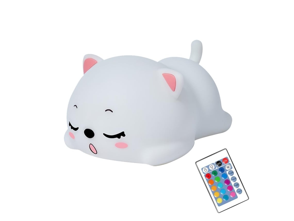 Lámpara de gato durmiendo con control remoto, luz nocturna de silicona para niñas y bebés, recargable, linda luz nocturna kawaii, Facpoet