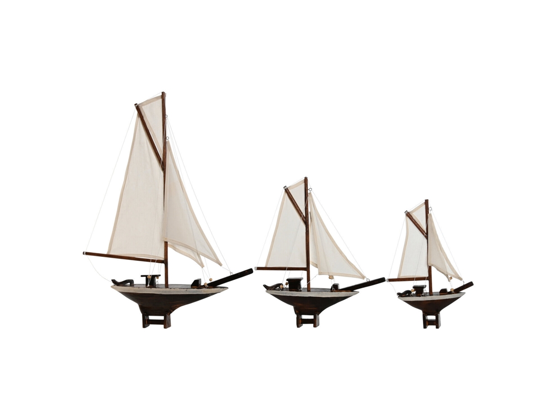 Set 3 Barco Madera Algodon Crudo 55x8x70cm