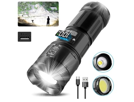 BISBISOUS M60-P50 Linterna LED Recargable 120.000 Lúmenes con Luz de Trabajo Cob Negra de Alta Potencia VIGA EUROPE