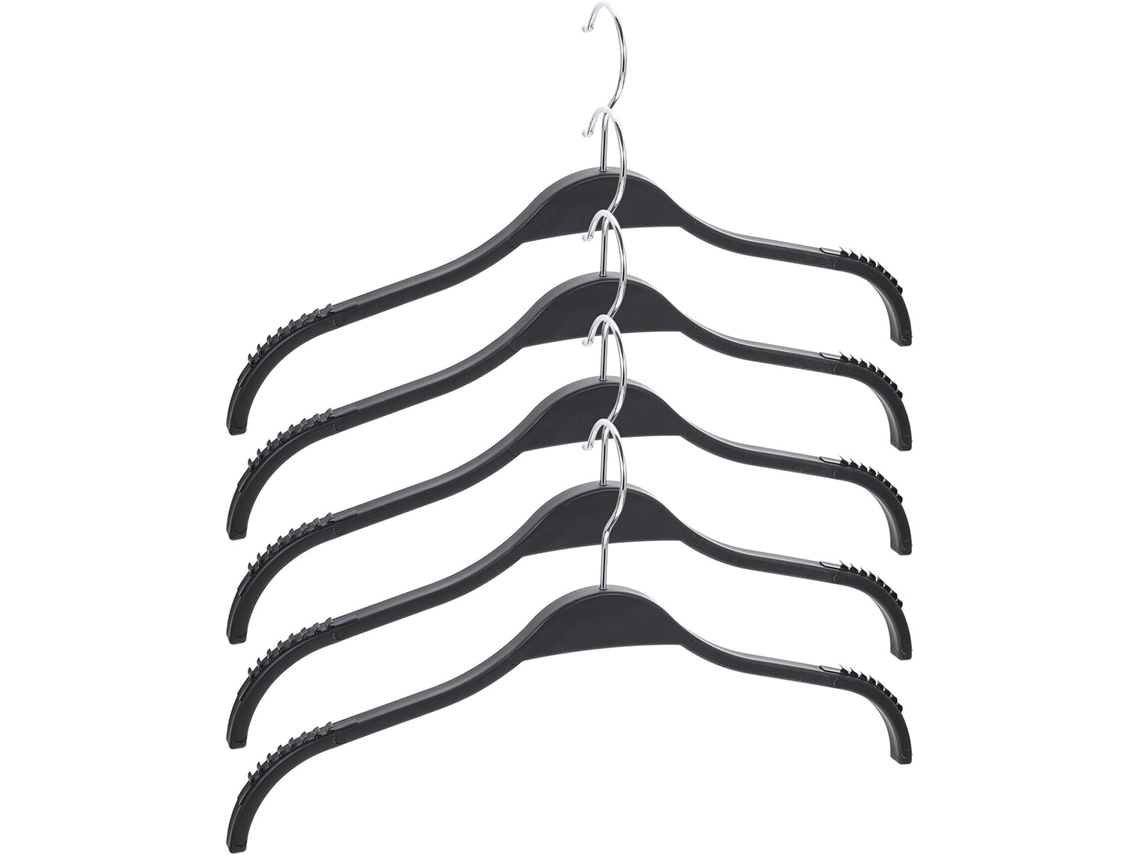 Perchas Negras Antideslizantes Secado Rápido Juego 5 Fabricadas Plástico Acero Inoxidable Ahorran Espacio