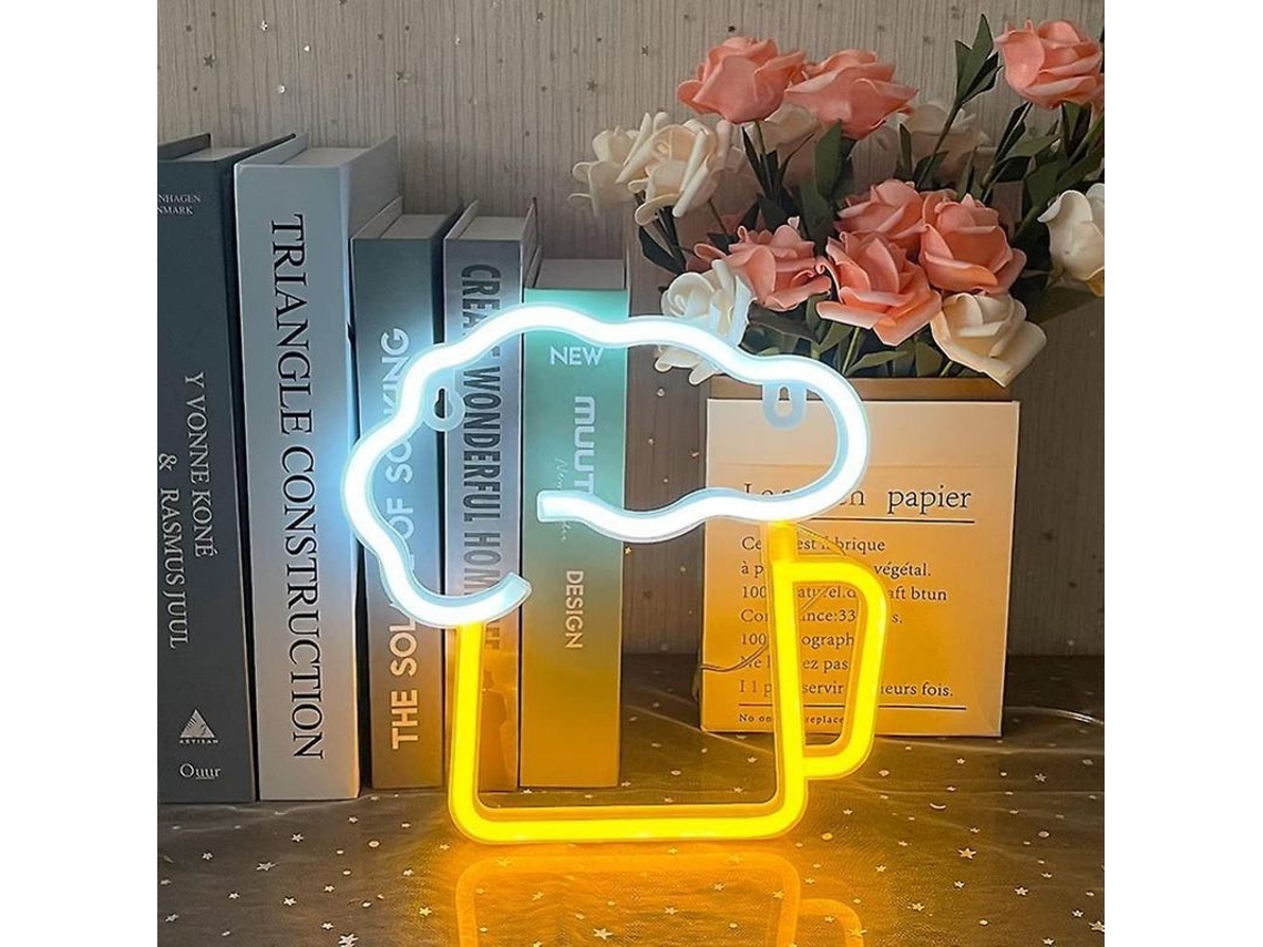 2026-copo amarelo led sinal de néon de cerveja para bar deco loja festa presente decoração