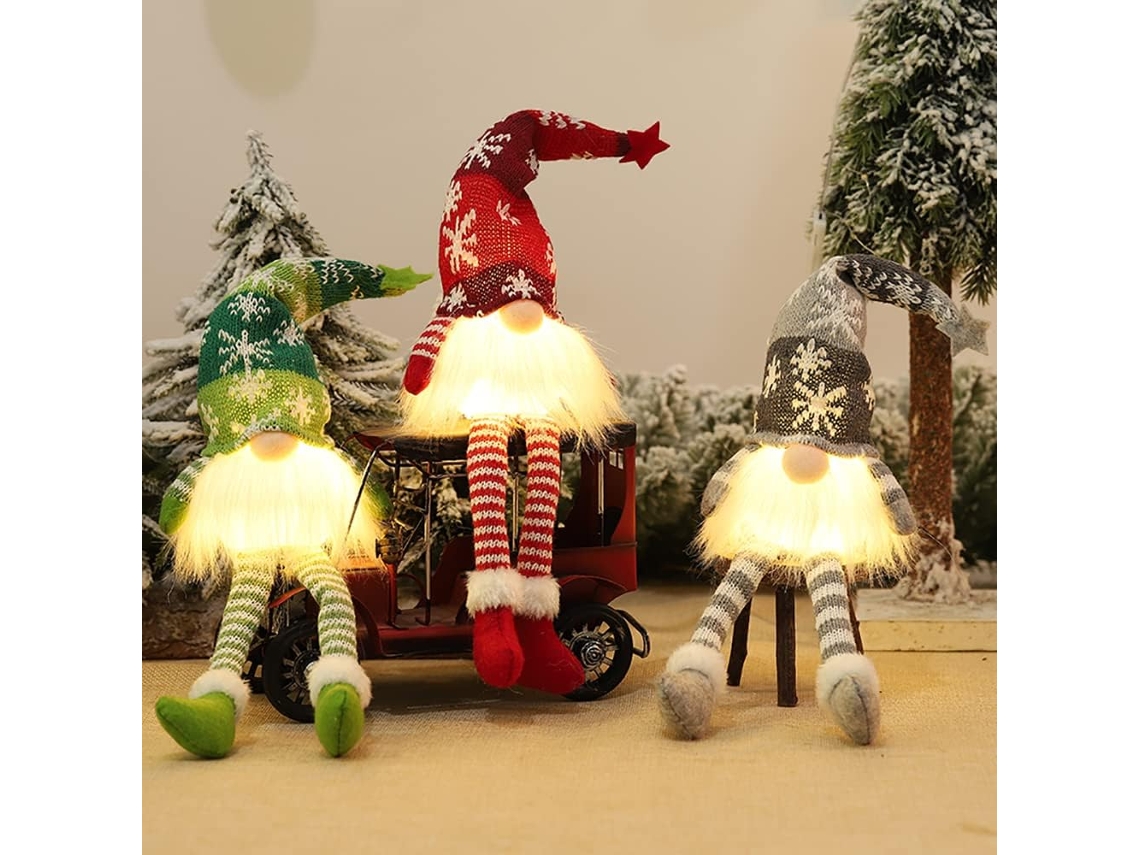 3 Peças Figuras Decorativas de Gnomos Natal Led Luzes Decoração Iluminados Bonecos Pelúcia Gno 