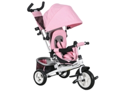 Triciclo con manillar telescópico y bolsa de almacenamiento desmontable, color rosa.