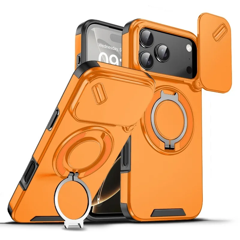 (iphone 17 Pro, Naranja) Funda Magnética Para Iphone, Diseño Deslizante, Resistente A Golpes Y Caídas.