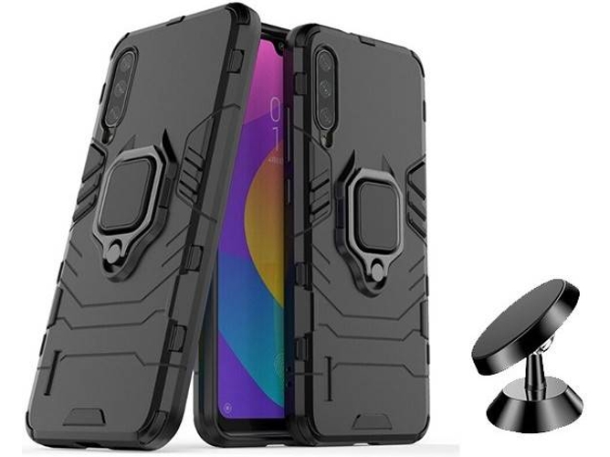 Kit Carcasa y Soporte Magnetico Auto Xiaomi Mi A3 Military Defender 3x1 Negro