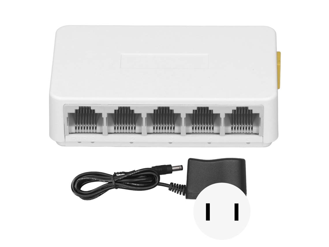 Conmutador de red Ethernet de 5 puertos, concentrador divisor de 1,0 Gbps para enchufe doméstico (EE. UU., 100-240 V)