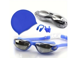 Óculos De Natação Para Adultos Com Touca De Silicone Tampões Para Os Ouvidos E Clipe Nasal (azul)