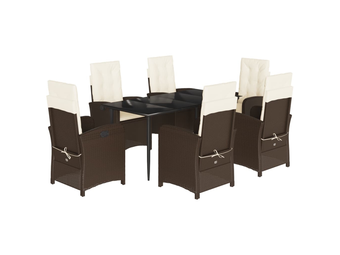 Conjunto 7 comedor de jardín VIDAXL con cojines ratán sintético marrón