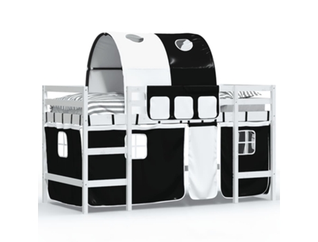 Cama alta niños VIDAXL con torre madera pino blanco negro (90x200 cm)