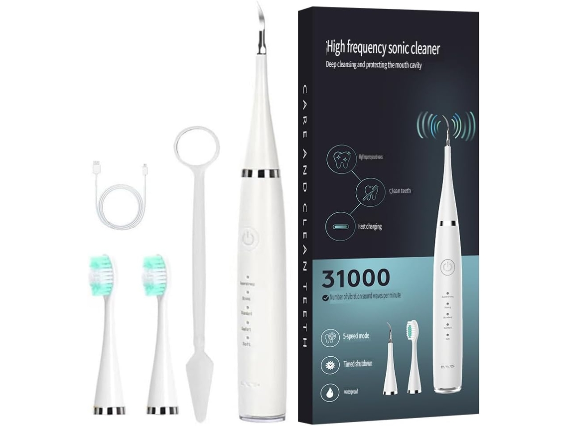 Cepillo de dientes eléctrico Sonic Cleaner Dental 156, antical, para encías sensibles, portátil, Sfushos (blanco, mejorado, 12 cabezales)
