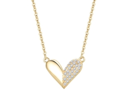 (oro) Cariñoso ~ Collar De Corazón Con Medio Diamante De Plata De Ley S925, Súper Brillante, Lindo, Elegante Y Versátil.