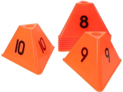 10 conos de fútbol naranjas numerados, marcadores triangulares para agilidad, tenis y otros deportes.