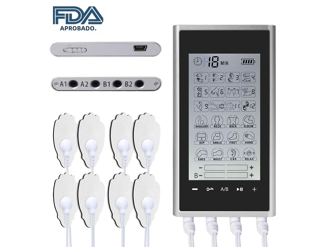 Estimulador Muscular/dispositivo Terapéutico Profesional Multifuncional Tens De Cuatro Canales Y 24 Modos.