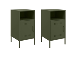 Maison Exclusive - Mesitas De Noche 2 Unidades Acero Verde Oliva 36x39x68 Cm