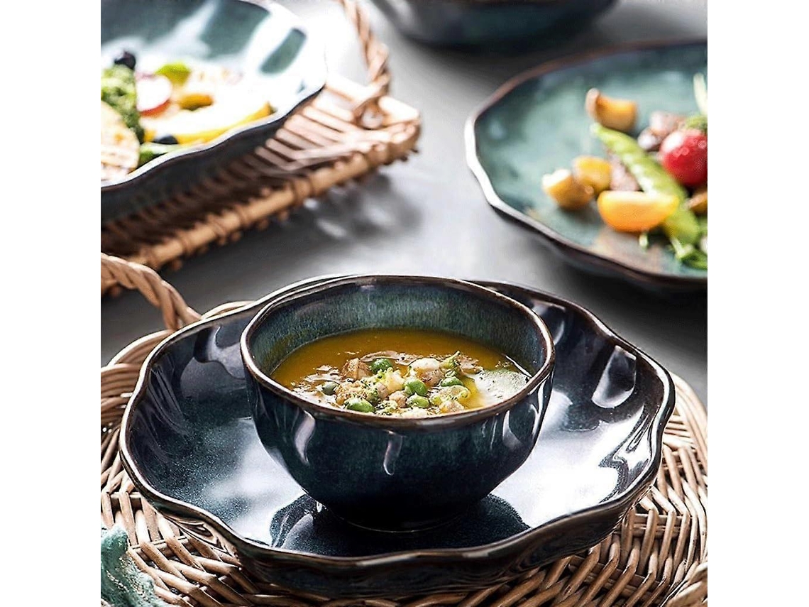 Bol grande de cerámica verde esmaltada, bol hondo para fideos ramen, sopa caliente y cereales.