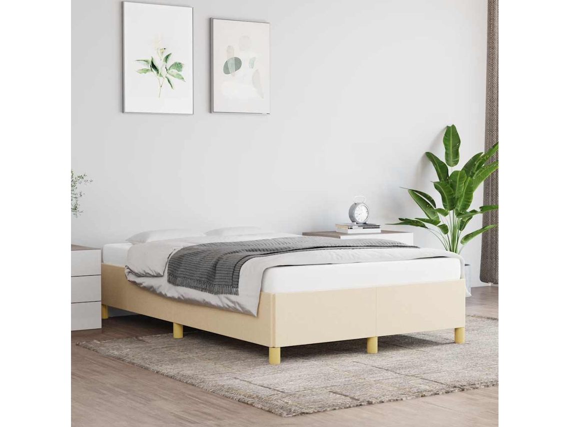 Estructura De Cama Sin Colchón Tela Crema 120x190 Cm
