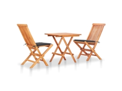 Conjunto Bistrô C/ Almofadões Antracite 3 Pcs Teca Maciça Dkd Home Decor