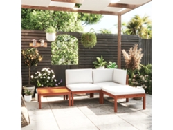 Conjunto de jardín de 4 piezas con cojines, acacia maciza y crema, DKD Home Decor
