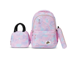 Mochila escolar de tres piezas, gran capacidad, rosa