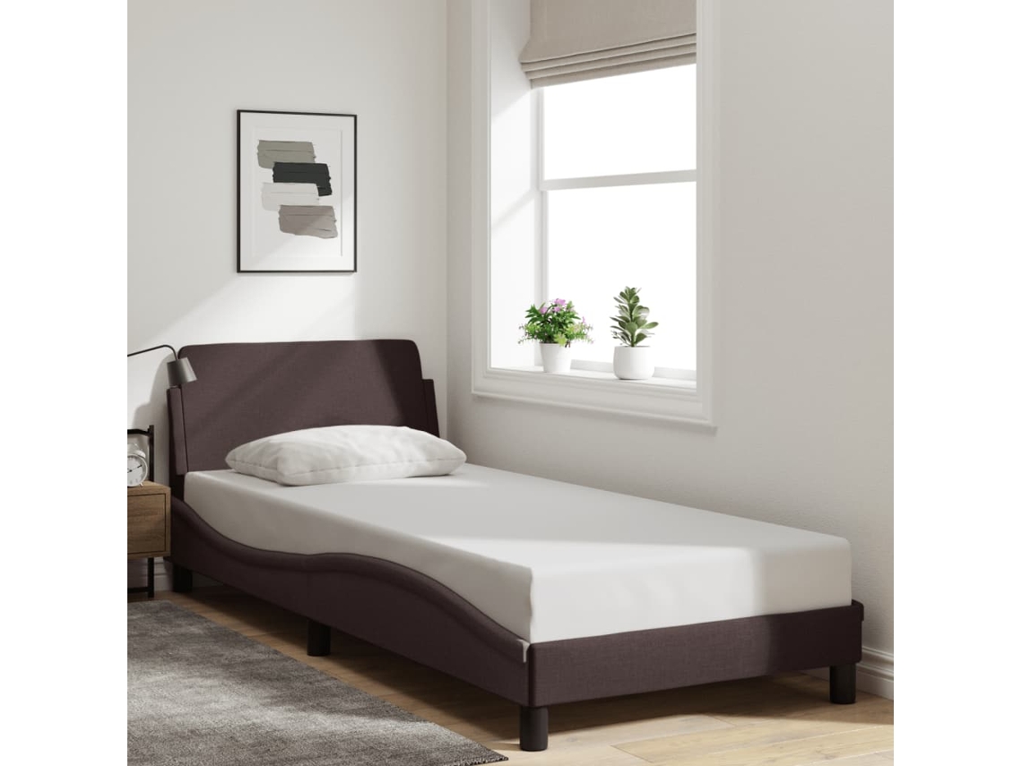 Estructura De Cama Sin Colchón Tela Marrón Oscuro 90x200 Cm