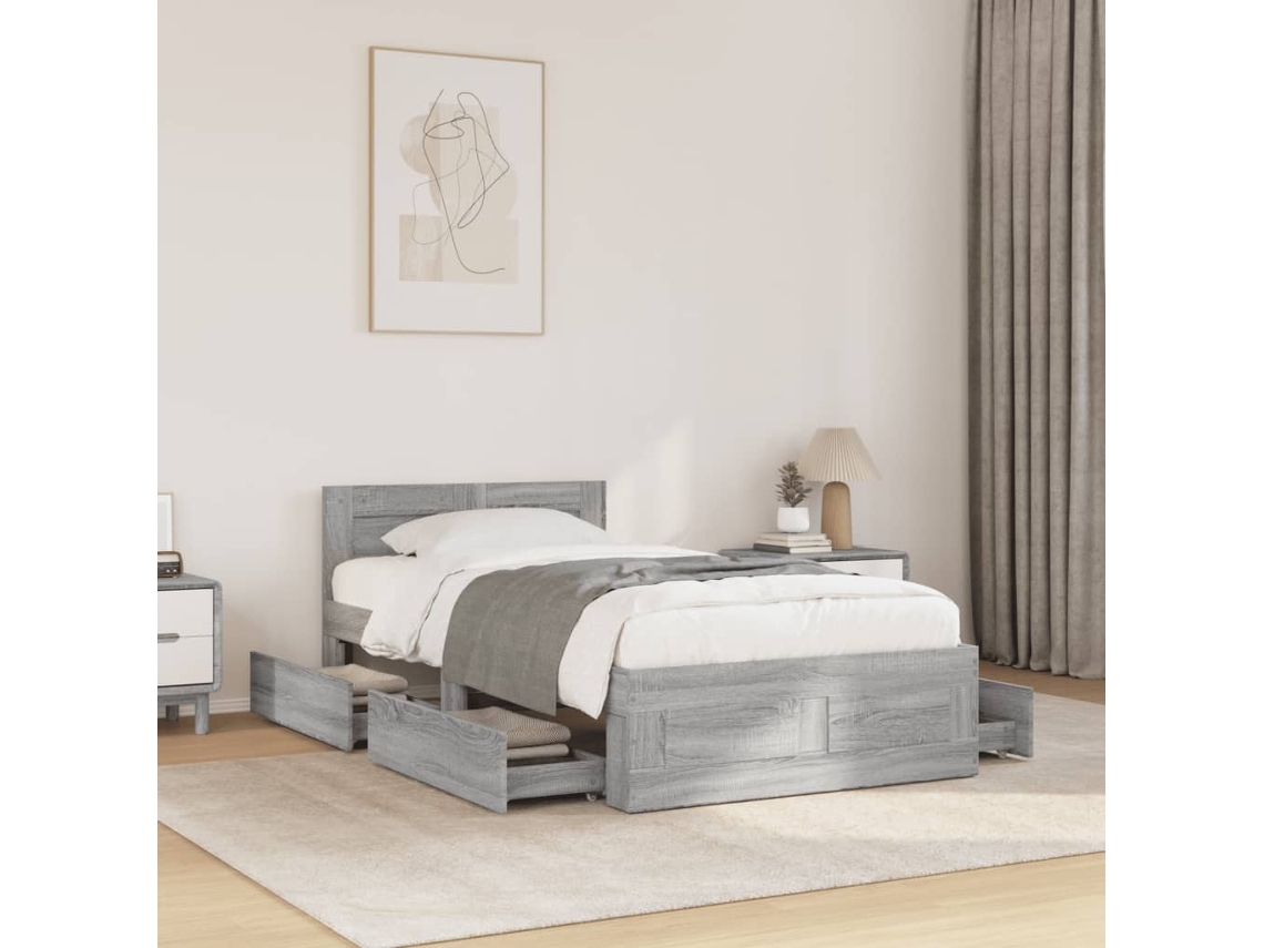 Cama Con Cabecero Madera De Ingeniería Gris Hormigón 75x190 Cm