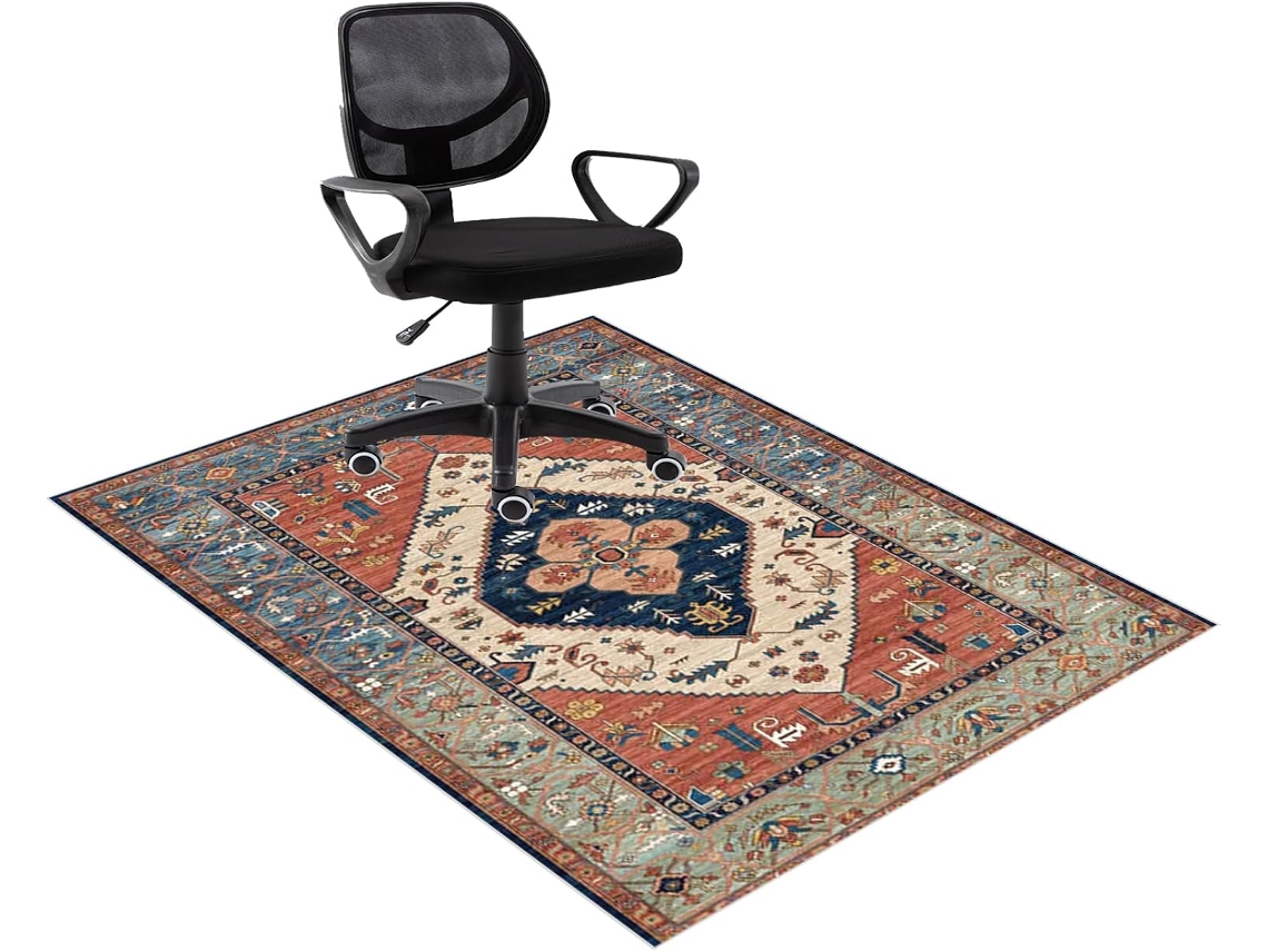 Alfombrilla protectora antideslizante para silla de oficina, 90 x 120 cm, para suelos de parquet de madera, laminado, baldosas Az...