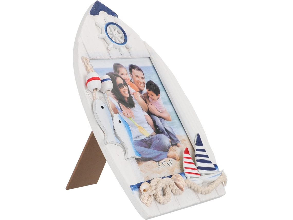 Marco Fotos Decorativo Estilo Mediterráneo Fabricado Material Sintético Forma Barco Ideal Proteger Elegante