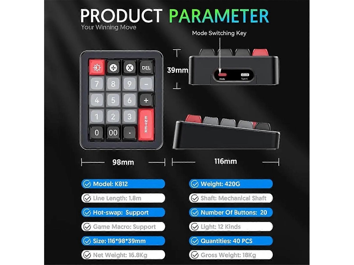 Teclado mecánico con cable K812, teclado numérico RGB intercambiable en caliente, teclado mecánico programable para juegos Everley891