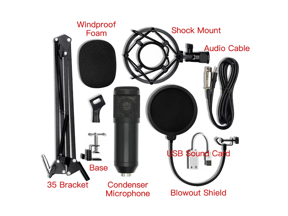 Micrófono De Condensador Bm-800 Con Tarjeta De Sonido Usb Y Soporte Para Grabación Y Radio.