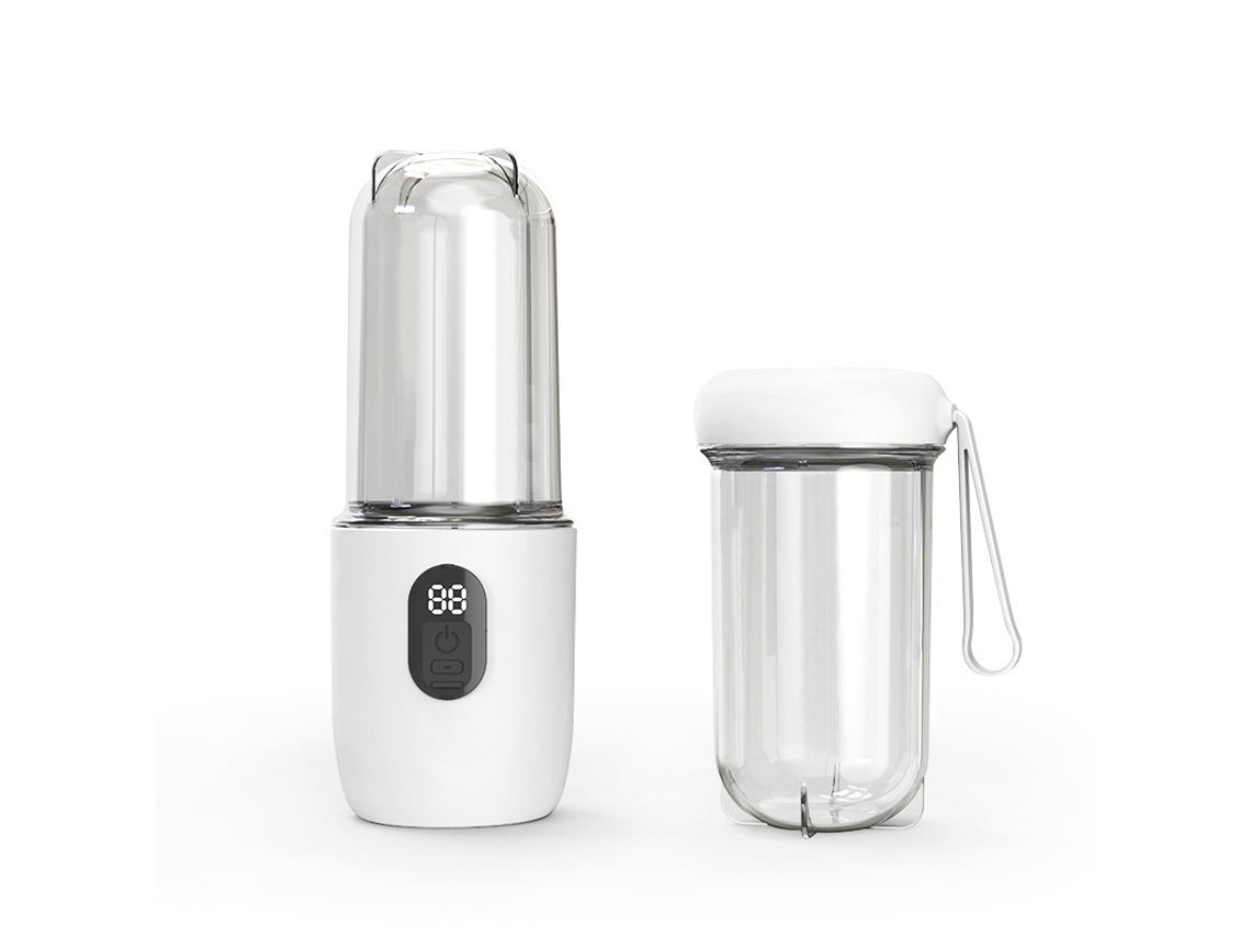 Exprimidor Eifson de 400 ml. Una carga completa permite exprimir de 6 a 8 tazas de jugo. Una taza, dos usos (blanco).