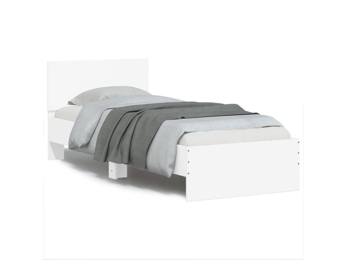 Estructura de cama con cabecero y luces LED blanco 90x190 cm