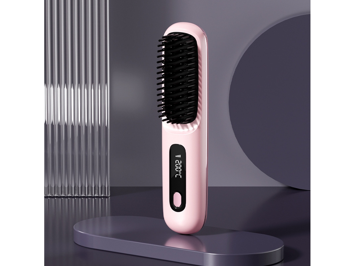 Cepillo Alisador Inalámbrico Rosa Pantalla Lcd 3 Niveles Temperatura Calentamiento Rápido 20s Portátil