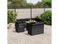 Conjunto de sofá de jardín de 9 piezas con cojines, ratán negro, Dkd Home Decor
