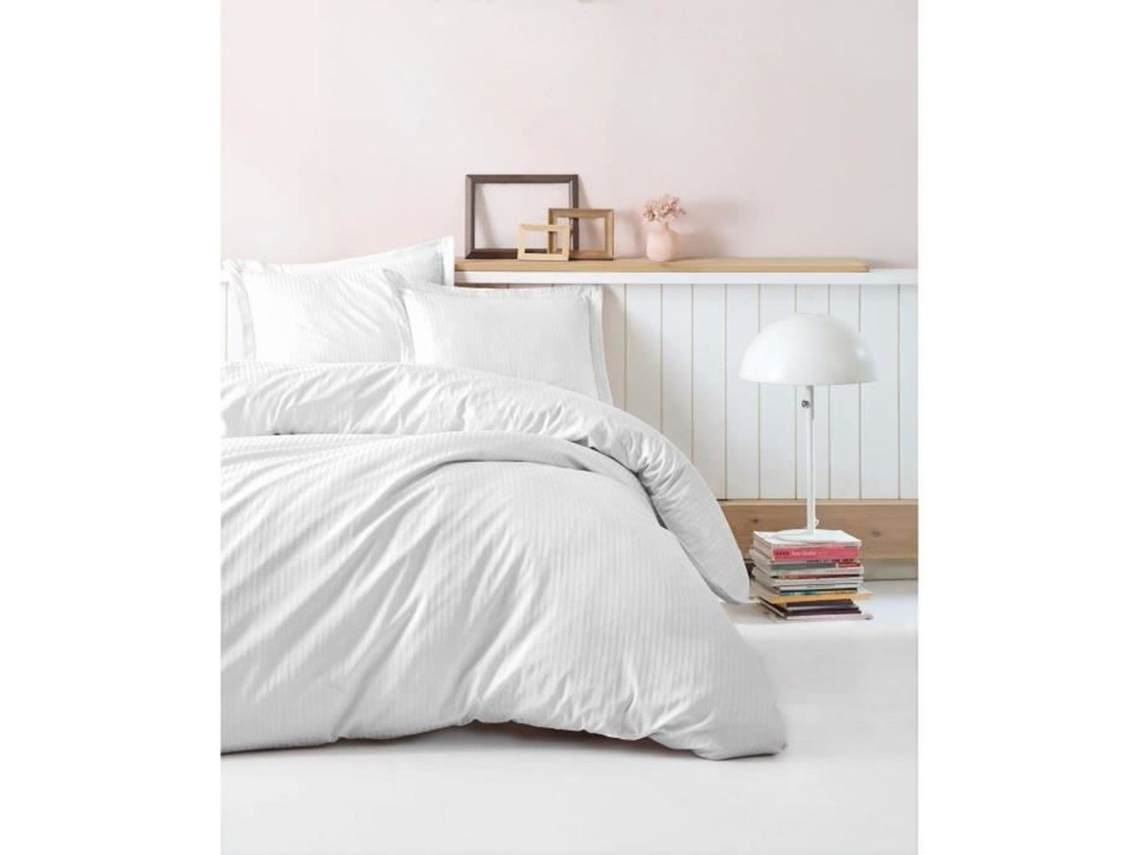 Juego De Cama - Funda Nórdica 220 X 240 Cm + 2 Fundas De Almohada 60 X 60 Cm - Satén De Algodón - Blanco