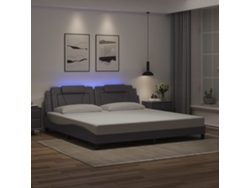 Estructura Cama Con Luces Led Cuero Sintético Gris 200x200 Cm