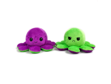 Pulpo de Simulación Suave de Doble Cara Feliz Triste Enojado Muñeco de Peluche de Juguete Verde Púrpura