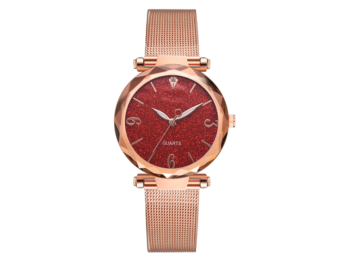 Reloj De Mujer Con Correa De Malla De Aleación Y Números Arábigos, Movimiento De Cuarzo (rojo)