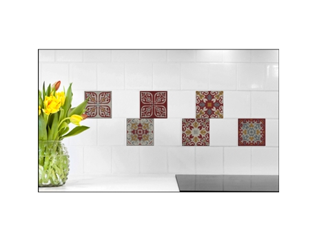 Adhesivo de Azulejo Decorativo PLAGE Azulejos de Estilo Cemento en Tonos Púrpuras y Mostaza Decoración de Clase X6 15 cm X 15 cm