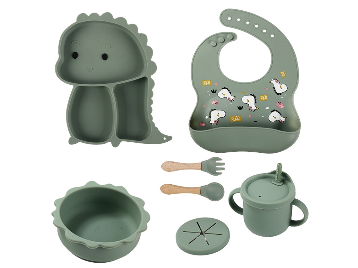 Yuysan Conjunto De Louça Infantil Em Forma De Dinossauro 7 Peças Cor Verde Escuro(tk909b)