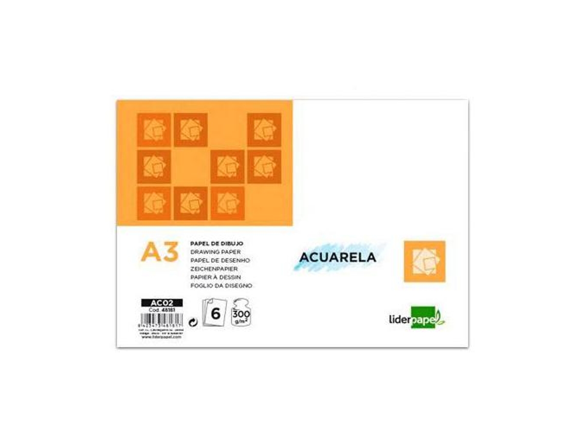 Papel Acuarela Liderpapel Din-A3 300 Gr- Pack de 6 Hojas