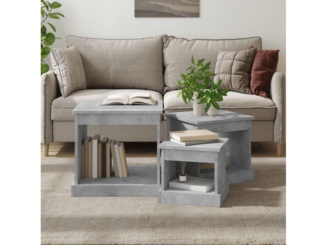 Mesas de café  Mesa auxiliar de 3 piezas de madera, gris cemento Wsd334049 Lovely Home