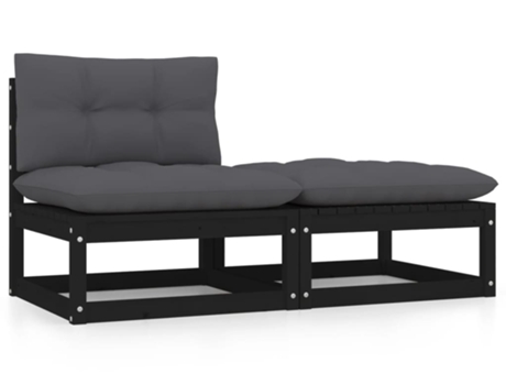Conjunto 2 de muebles de jardín VIDAXL con cojines madera pino negro