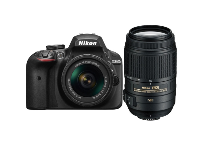 Kit Cámara Réflex NIKON D3400 AF-P 18-55 VR II55-300 (Negro)